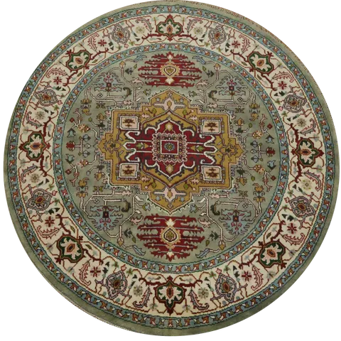 8'x8 Round Mint Green Traditional Heriz Serapi Oriental Area Rug 8x8 ft