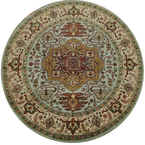 8'x8 Round Mint BlueTraditional Heriz Serapi Oriental Area Rug 8x8 ft