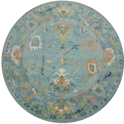 Hand-Knotted 10' Blue Round Oushak Wool Rug 10x10 ft