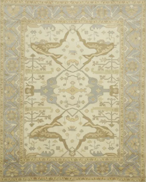 Beige and Blue Traditional Oushak Hand Made Area Rug 8x10