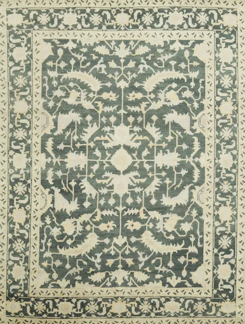Dark Teal and Beige Traditional Oushak Hand Made Area Rug 9x12