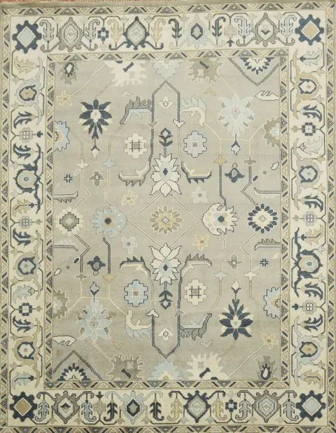 All-Over Pattern Grey and Ivory Oushak Living Room Rug 9' x 12'