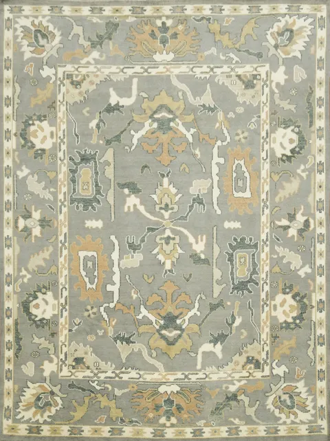Luxurious Gray and Beige Oriental Rug with Classic Design 9x12 ft