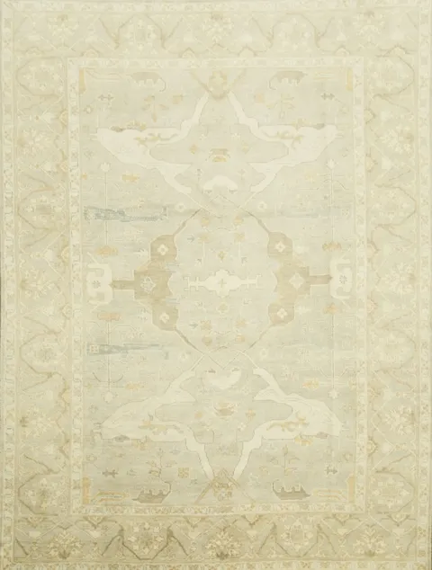 Neutral Toned Pale Blue and Ivory Oushak Hand-Knotted Rug 9' x 12'