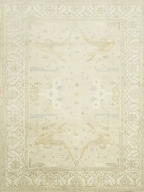 Luxurious Soft Tone Cream and Ivory Oushak Living Room Rug 9' x 12'