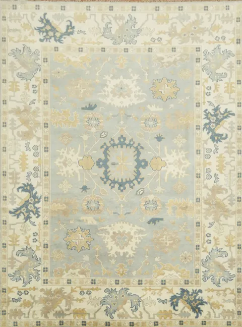 Light Blue Pastel Traditional Oushak Hand Made Area Rug 9x12