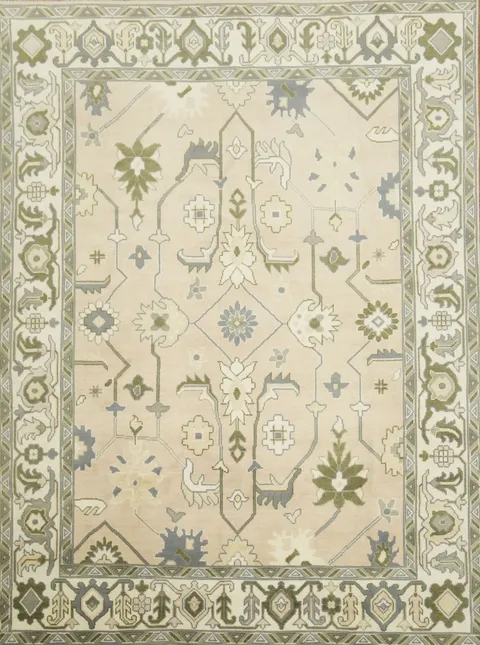 Soft Peach Traditional Oushak Hand-Knotted Area Rug 9x12 ft