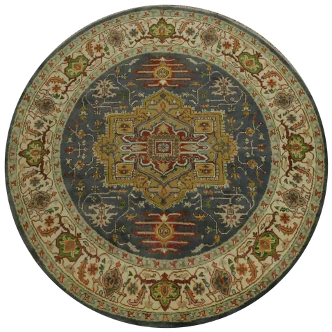 8'x8' Round Blue Traditional Heriz Serapi Oriental Area Rug 8x8 ft