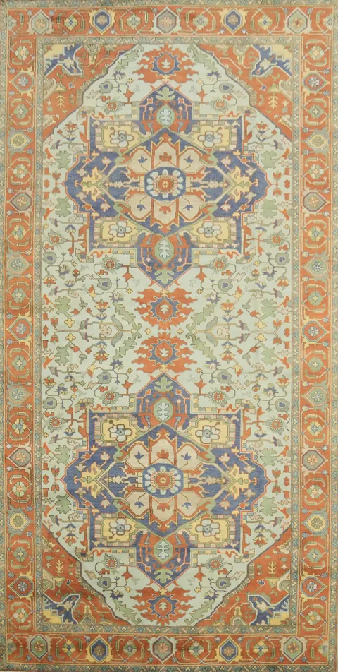 Large 10x20 Heriz Serapi Oriental Rug - Traditional Mint Blue and Green