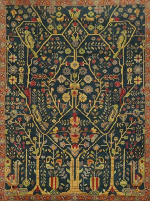 Classic Bird and Tree Motif Rug in Rich Earthy Tones 9' x 12'
