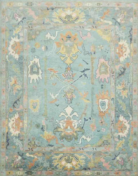 8'x10' Charming Traditional Oushak Rug in Serene Blue Hues and Tones