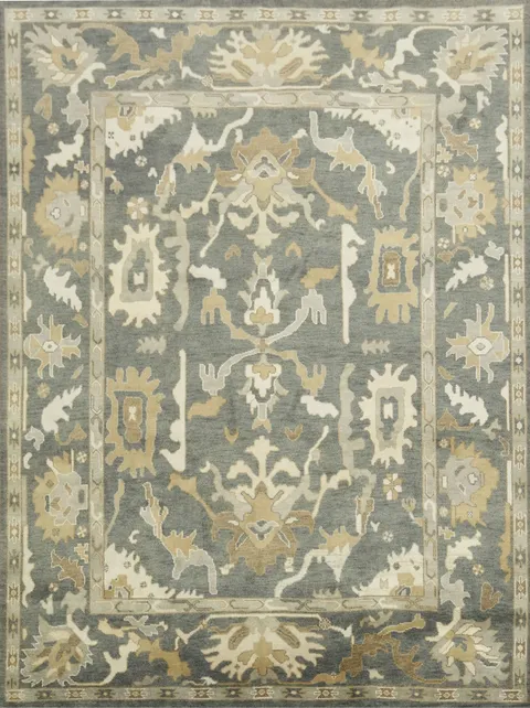 9'x12' Elegant Grey and Beige Floral Patterned Area Rug