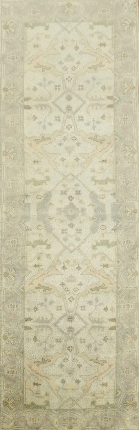 3'x8' Oushak Pastel Runner Featuring Vintage Inspired Motifs 7' 8'' X 2' 6''