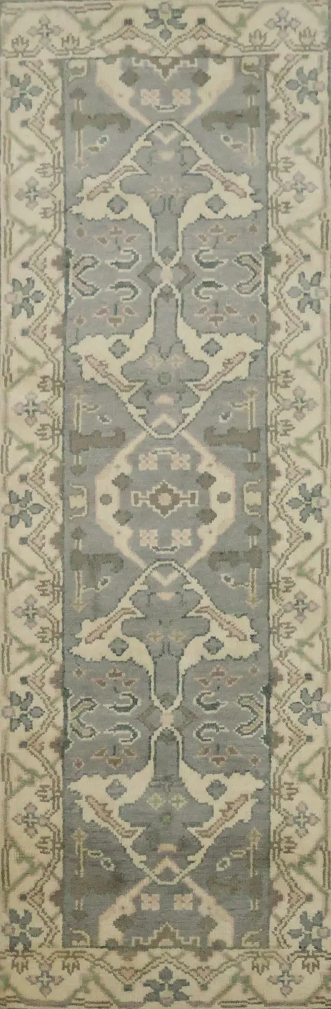 3x8 Traditional Oushak Hand-Knotted Wool Runner Rug Geometric 7' 11'' X 2' 7''