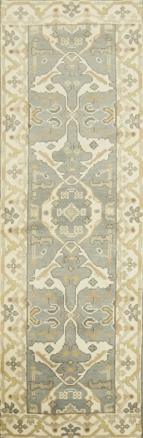 3x8 Traditional Oushak Hand-Knotted Wool Runner Rug Geometric 7' 11'' X 2' 7''