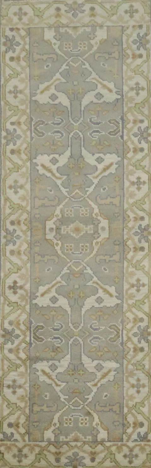 Grey Ivory and Sage Vintage Design Runner with Pastel Accent 7' 9'' X 2' 6''