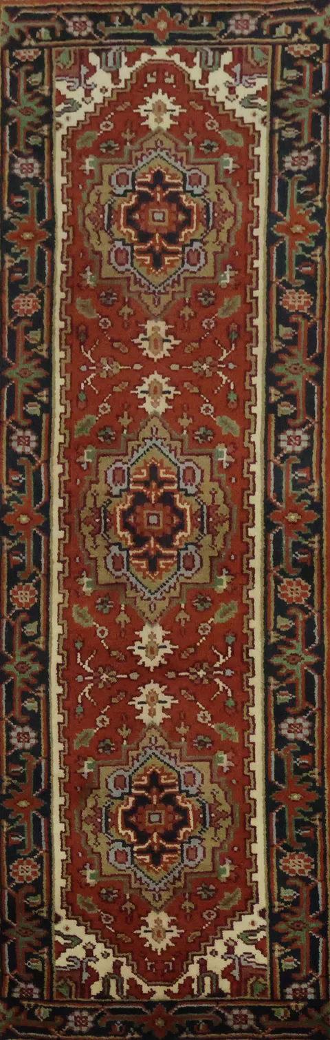 Traditional Red Tassled Rug Runner with Ornate Floral Details 7' 10'' X 2' 6''