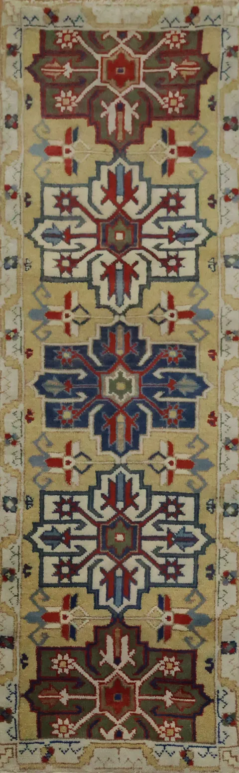 2x8 Green Persian Style Runner - Hand-Knotted Red & Blue Wool Rug 8' 1'' X 2' 6''