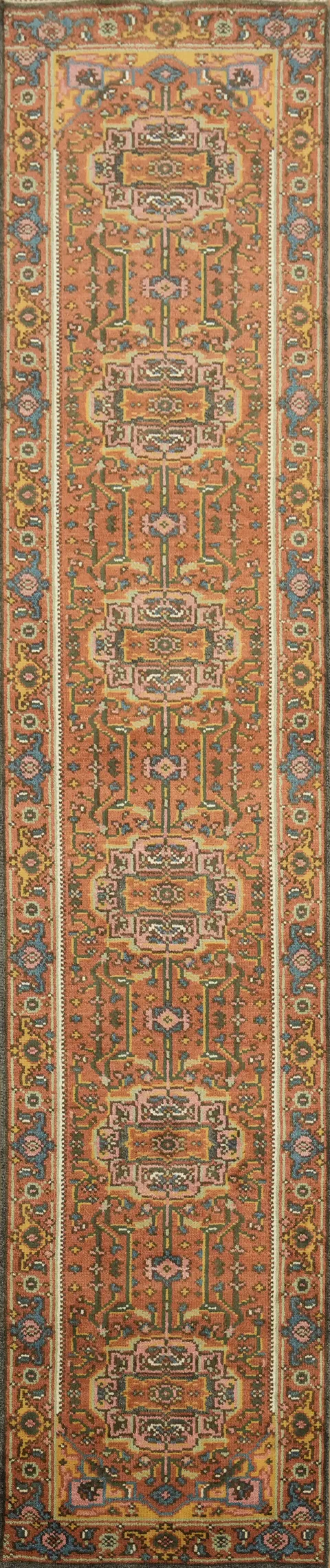 Terracotta Heriz Serapi 3x12 Runner - Traditional Geometric Oriental Rug 11' 10'' X 2' 6''