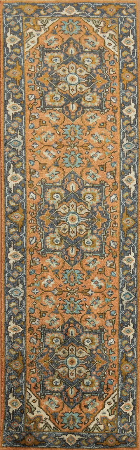 Warm Terracotta and Blue Runner Persian Style 10' 2'' X 2' 6''