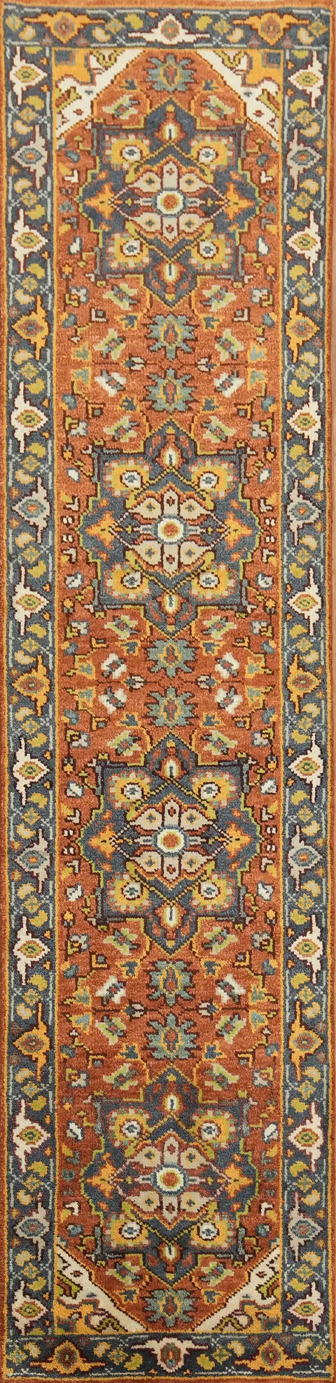 Heriz Serapi Hand-Knotted Oriental Wool Runner Rug - 3' x 10'
