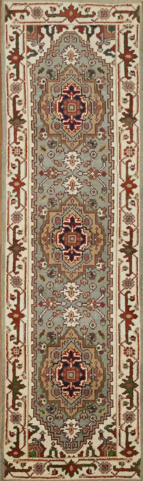 Sea-foam Green Heriz Serapi Style 2x8 Runner | Hand-Knotted Wool 8' 2'' X 2' 5''