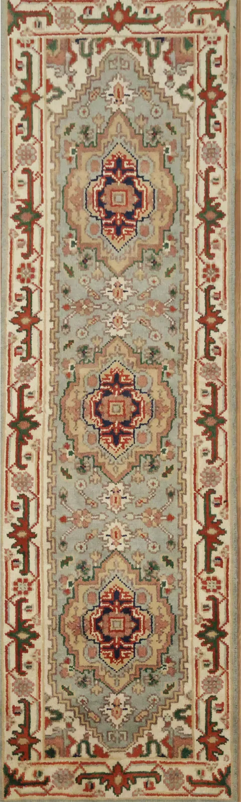 Sea-foam Green Heriz Serapi Style 2x8 Runner | Hand-Knotted Wool 8' 1'' X 2' 5''