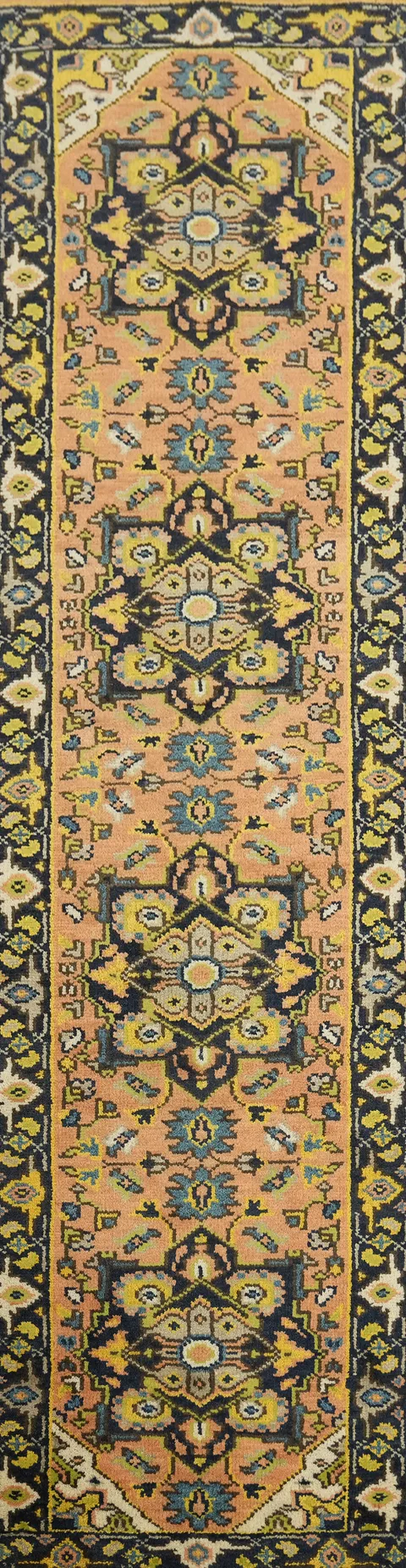 3'x10' hallway runner rug in warm Terracotta Peach and blue hues