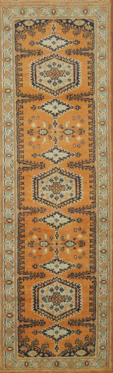 Luxury Viss Runner rug with traditional tribal motifs in orange hues 8' 3'' x 2' 7''