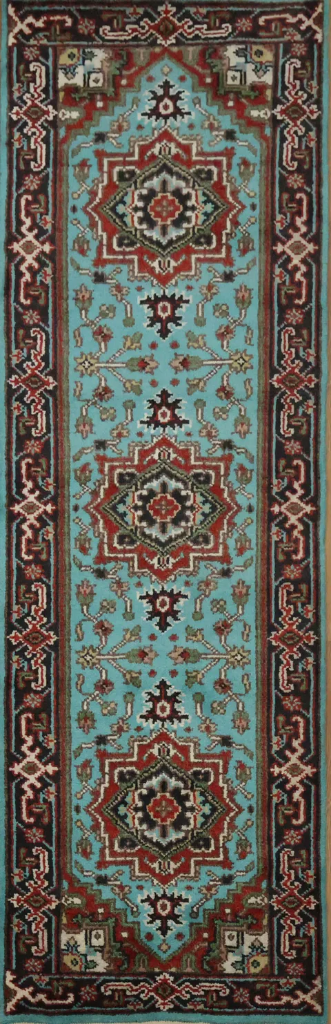 3'x8' Aqua Blue Heriz Serapi Traditional Runner Rug 8' 0'' X 2' 7''