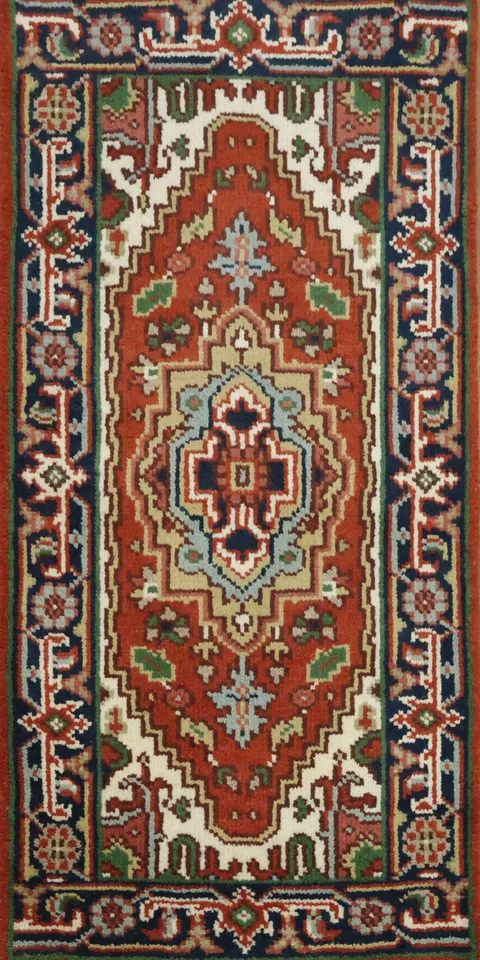 Rustic Red and Navy Carpet Heriz Serapi Persian-Style Rug | Hand-Knotted Wool