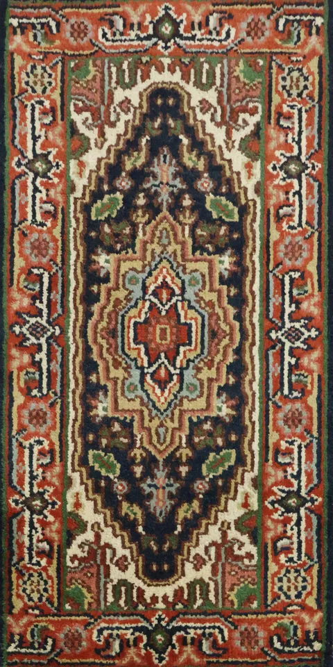 2'x4' Navy Blue Heriz Serapi Persian-Style Rug | Hand-Knotted Wool