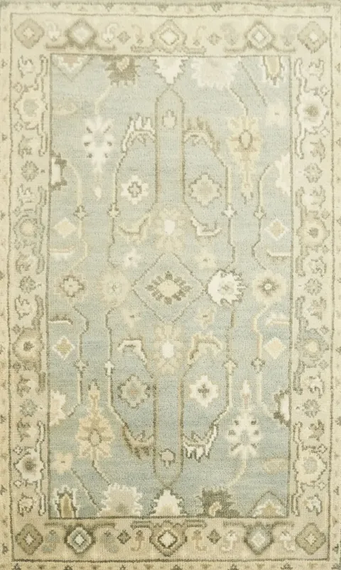 Elegant Floral Motif Rug in Soft Beige and Blue Hues 3'x5'