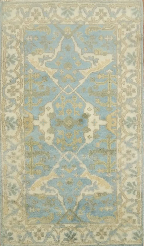 3'x5' Oushak Traditional Wool Rug in Soft Blue and Beige Tones