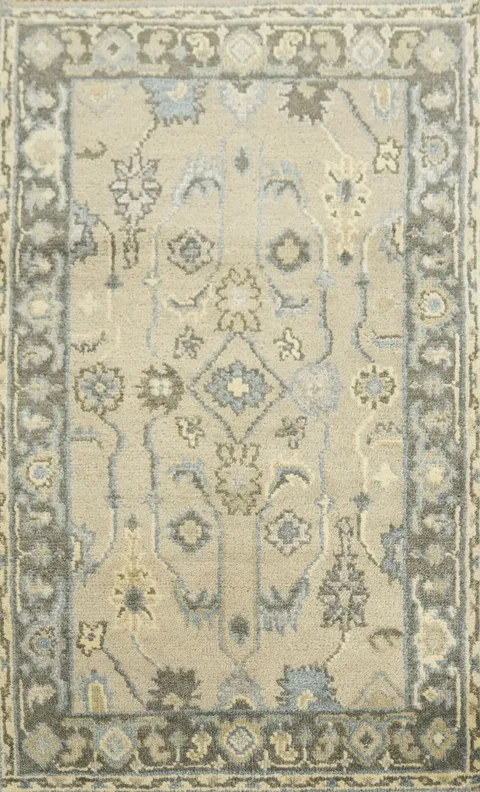 Muted Sage Green Traditional Oushak Hand Made Rug 3x5 ft