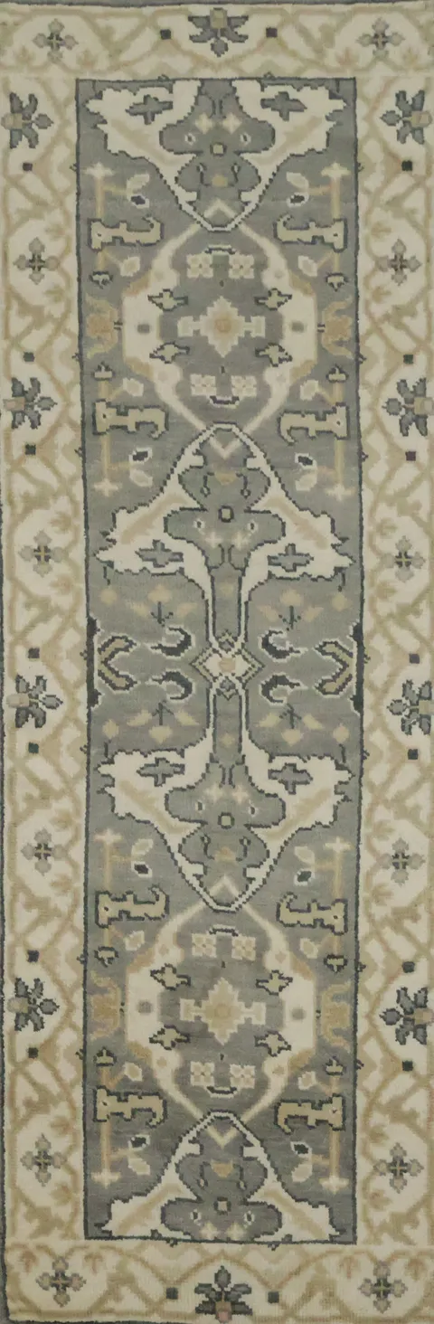 Sophisticated Beige and Grey Runner Rug 3x8