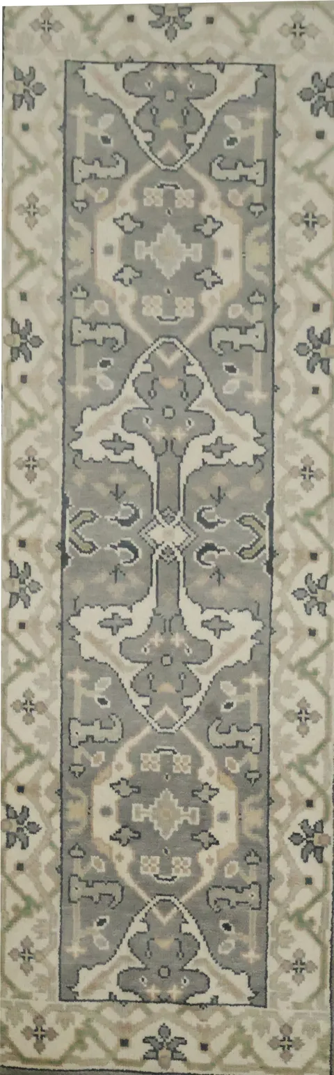 Sophisticated Beige and Grey Oriental Style Runner Rug 3x8
