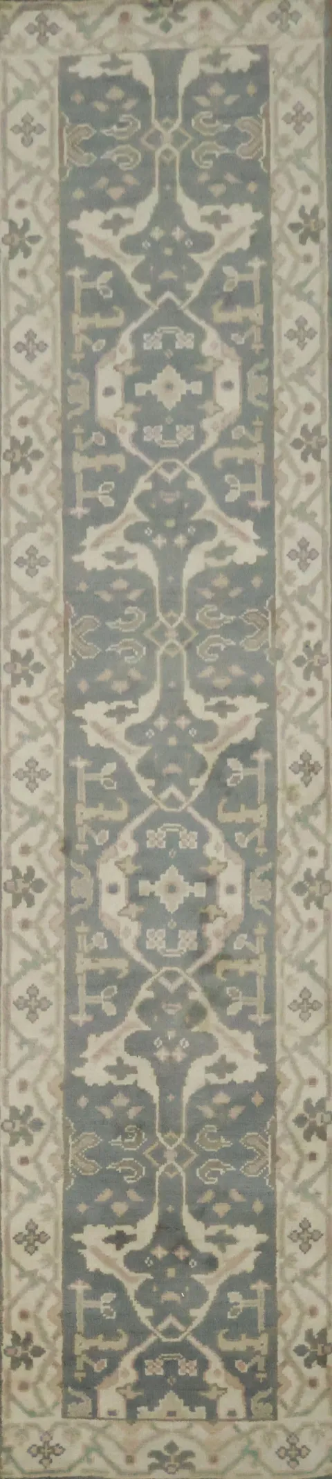 Classic Ivory Bordered Runner Rug with Detailed Artistic Motifs 3x12