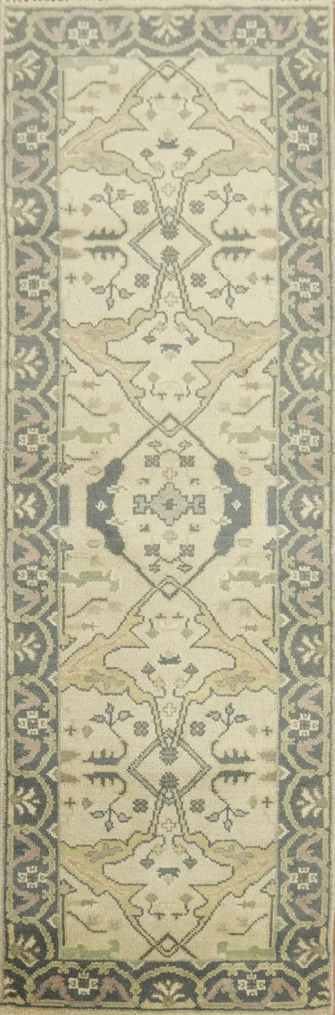 Ornamental Beige Runner Rug with Intricate Patterns 3x8