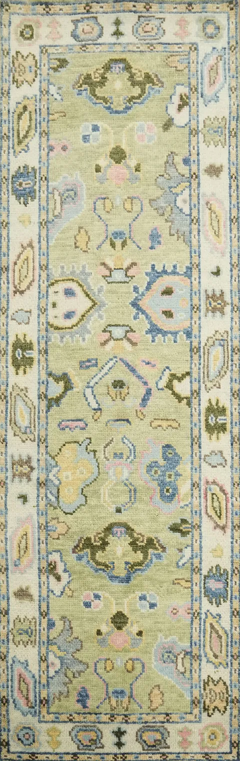 Olive Green Traditional Oushak Hand Made Runner Rug 7' 11'' X 2' 6''
