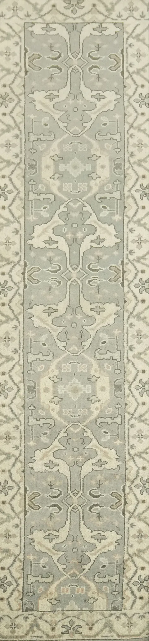 Grey Blue Traditional Oushak Hand Made Runner Rug 11' 10'' X 2' 9''