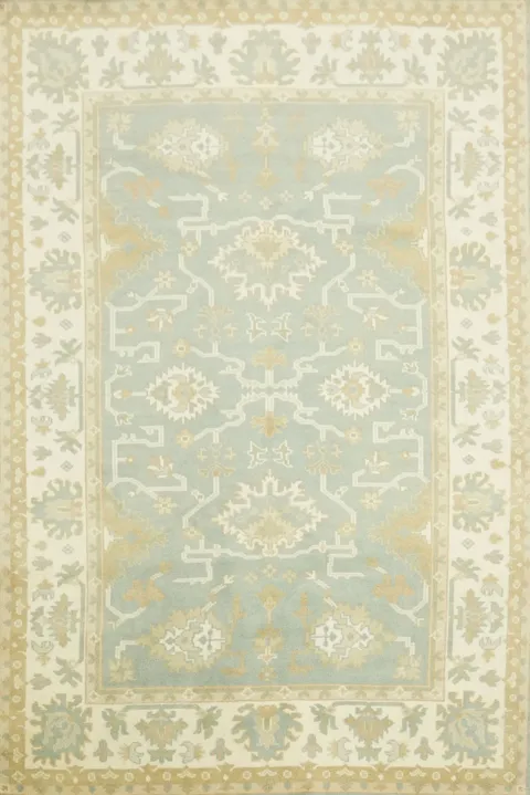 Light Blue and Ivory Traditional Oushak Area Rug 6x9 ft