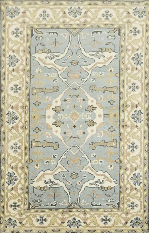 Beige and Blue Toned Geometric Rug 4x6