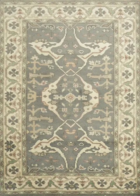 Luxury Decorative Gray Rug with Elaborate Border Details 4x6