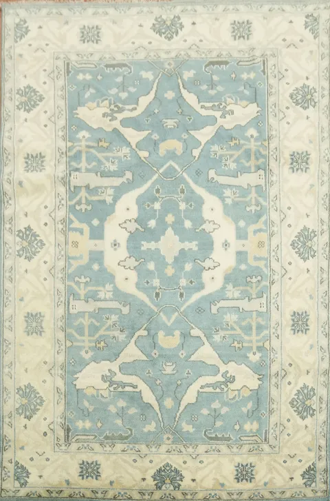 6'x9' Antique-Inspired Sky Blue Oushak Oriental Area Rug in Muted Tones