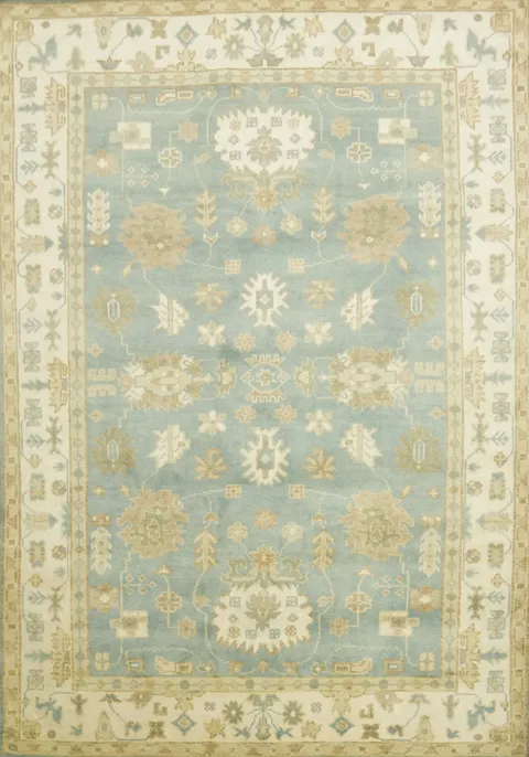 Light Blue and Ivory Traditional Oushak Hand Made Area Rug 6x9