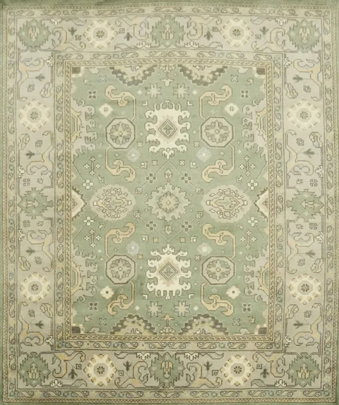 8x10 Green Pastel Color Traditional Oushak Hand-Knotted Wool Area Rug 8x10