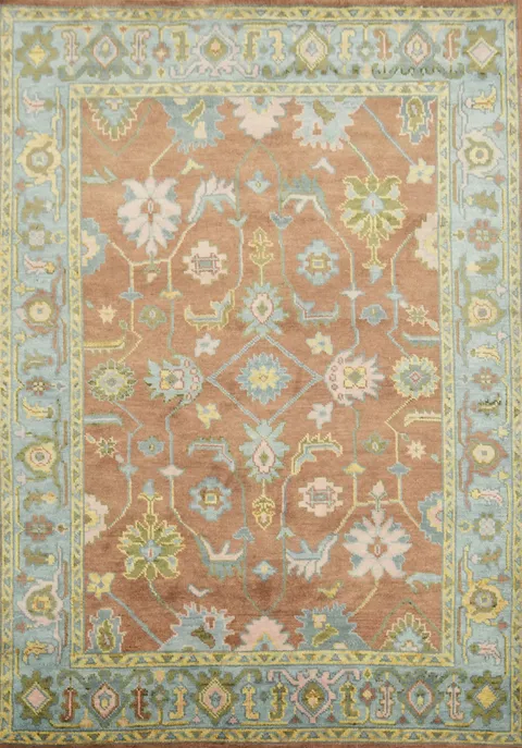 6'x9' Oushak Traditional Wool Area Rug with Soft Rust and Blue Accents