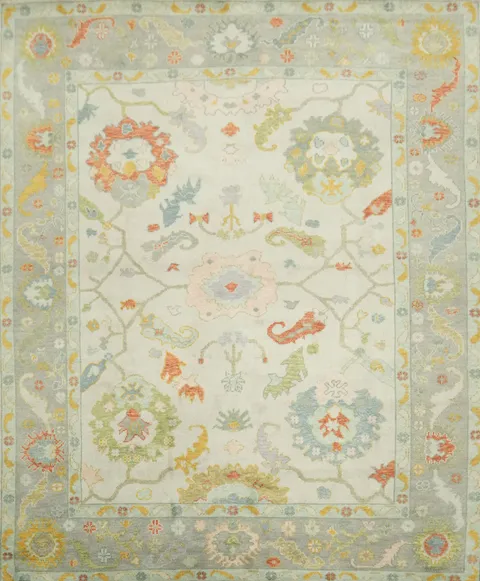 Ultra-Low Profile Sage Green Pastel Oushak Turkish Rug 8'x10'