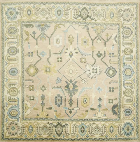 8'x8' Square Pale Pink Traditional Oushak Hand-Knotted Wool Rug